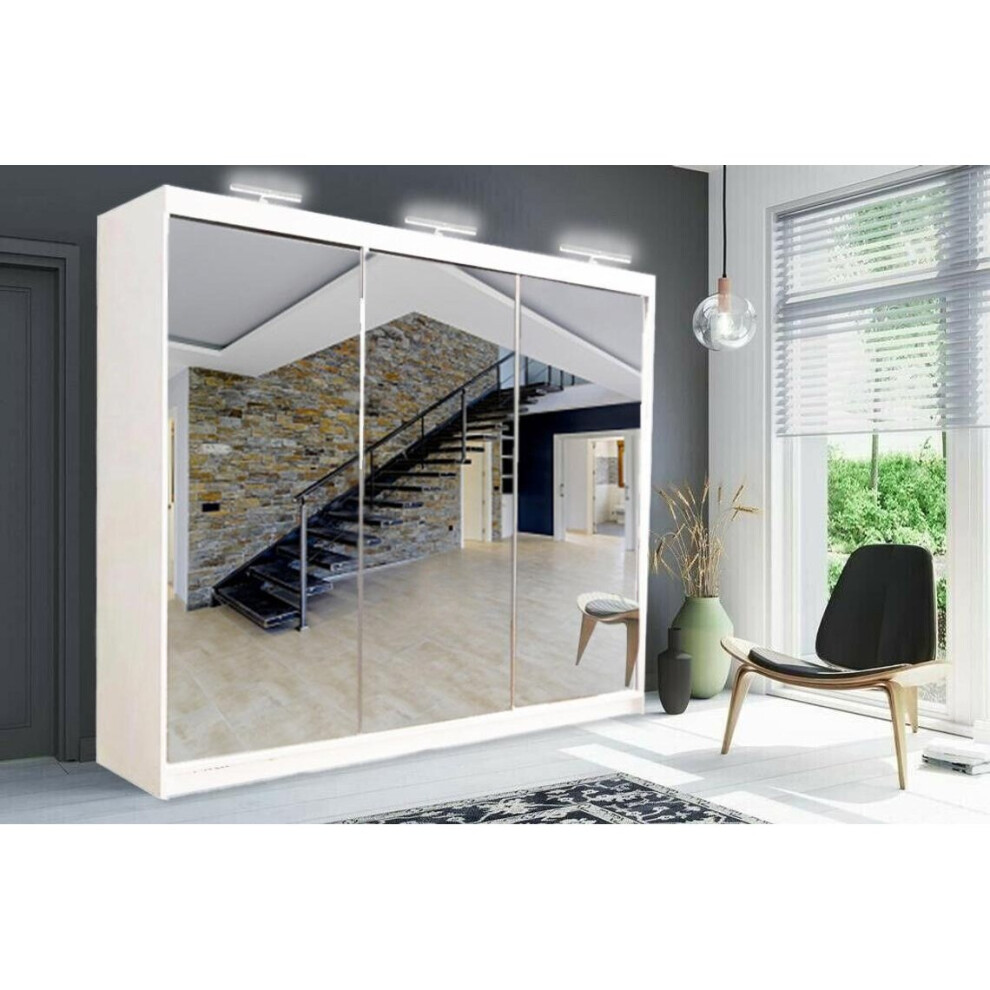 (White, 250cm) Modern Milan full mirror Sliding wardrobe in 4 color and 6 sizes