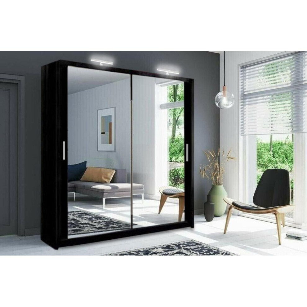 (Black, 120cm) Modern Milan full mirror Sliding wardrobe in 4 color and 6 sizes