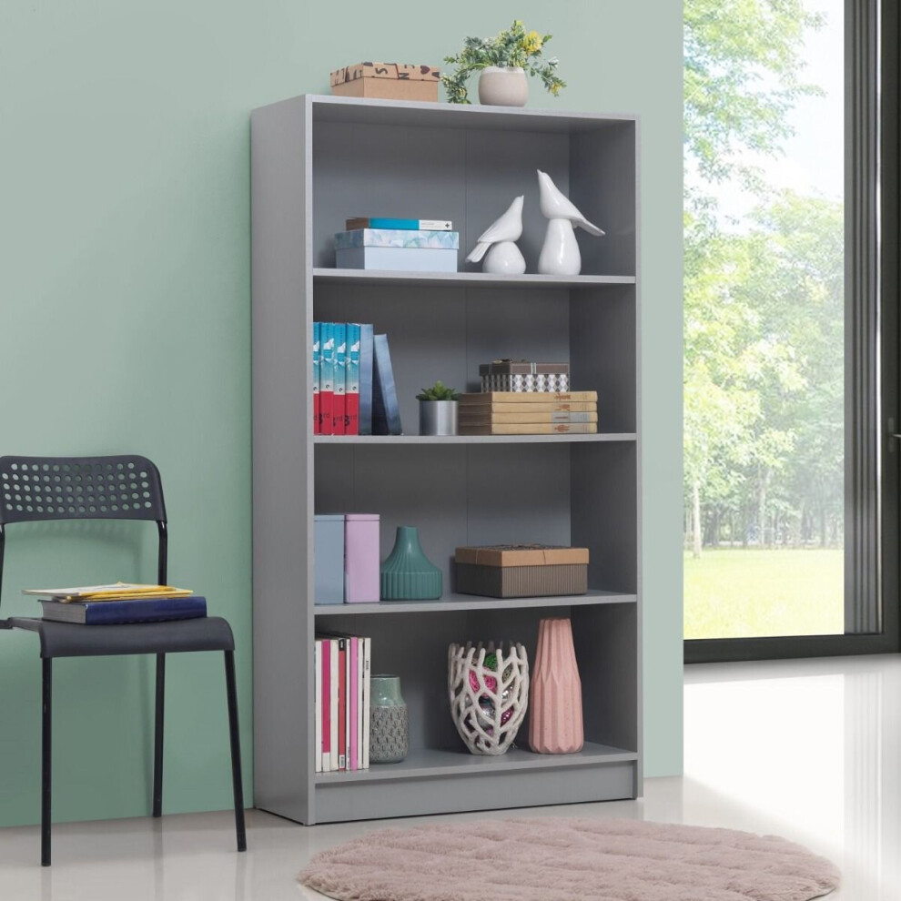 4 Tier Bookcase Tall Display Shelving Storage Unit Wood Furniture Light Grey