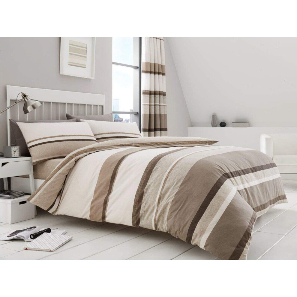 (King, Natural) Hudson Striped Duvet Cover Bedding Set