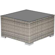 Outsunny Grey Patio Wicker Coffee Table - Steel Frame, 65x65 cm, Tempered Glass Top, 30 kg Load, No Assembly