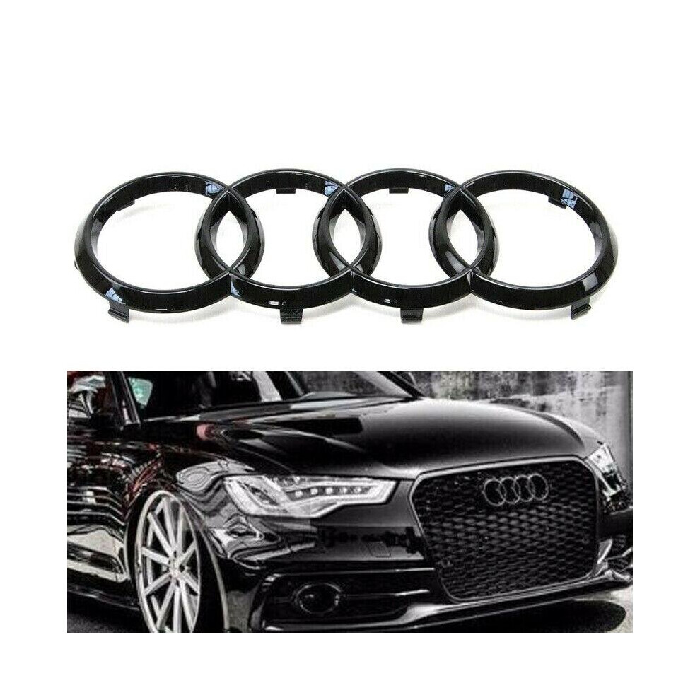 Audi Gloss Black Rings Front Grill Bonnet Badge Emblem Grill Badge Emblem A3 S3 RS3 A4 A5 A6 S 275x95mm