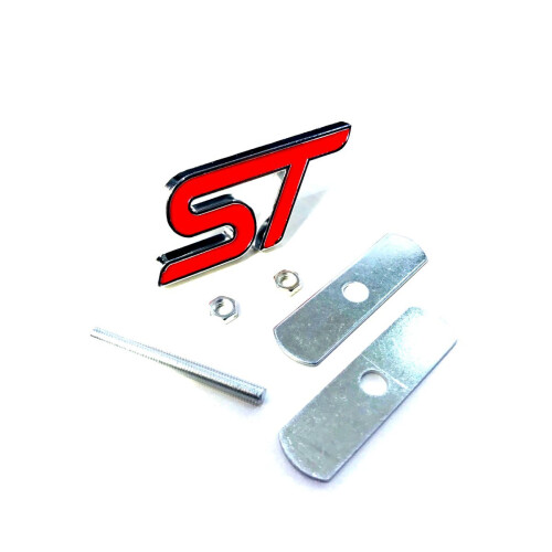 Chrome/Red Ford Metal ST Front Grill Bonnet Badge Emblem Grill Badge ...