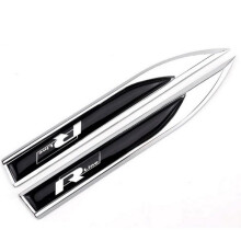 VW Volkswagen Black / Chrome R-Line Side Wing Fender Emblem Badge Golf Polo MK4 MK5 MK6 MK7 150mm x 17mm (1 Pair)
