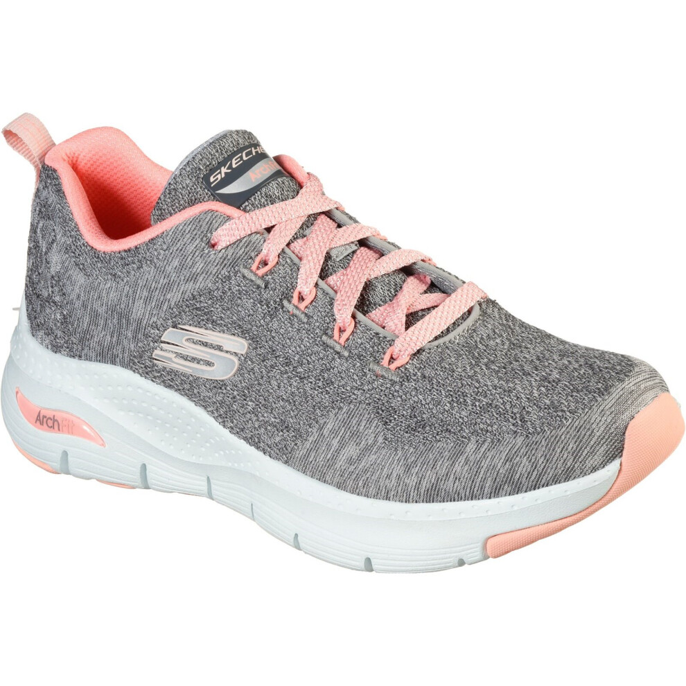 (7 (Adults')) Skechers arch fit comfy wave womens ladies trainers grey/pink UK Size