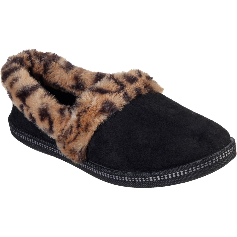 (6 (Adults')) Skechers cali cozy campfire f womens ladies full slippers black/leopard print
