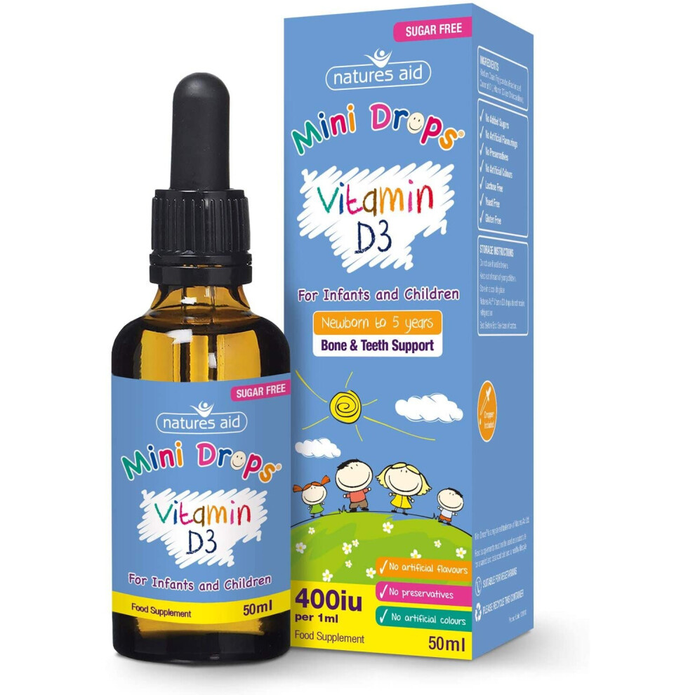 Natures Aid Vitamin D3 MiniDrops Infants and Children Sugar Free 50ml