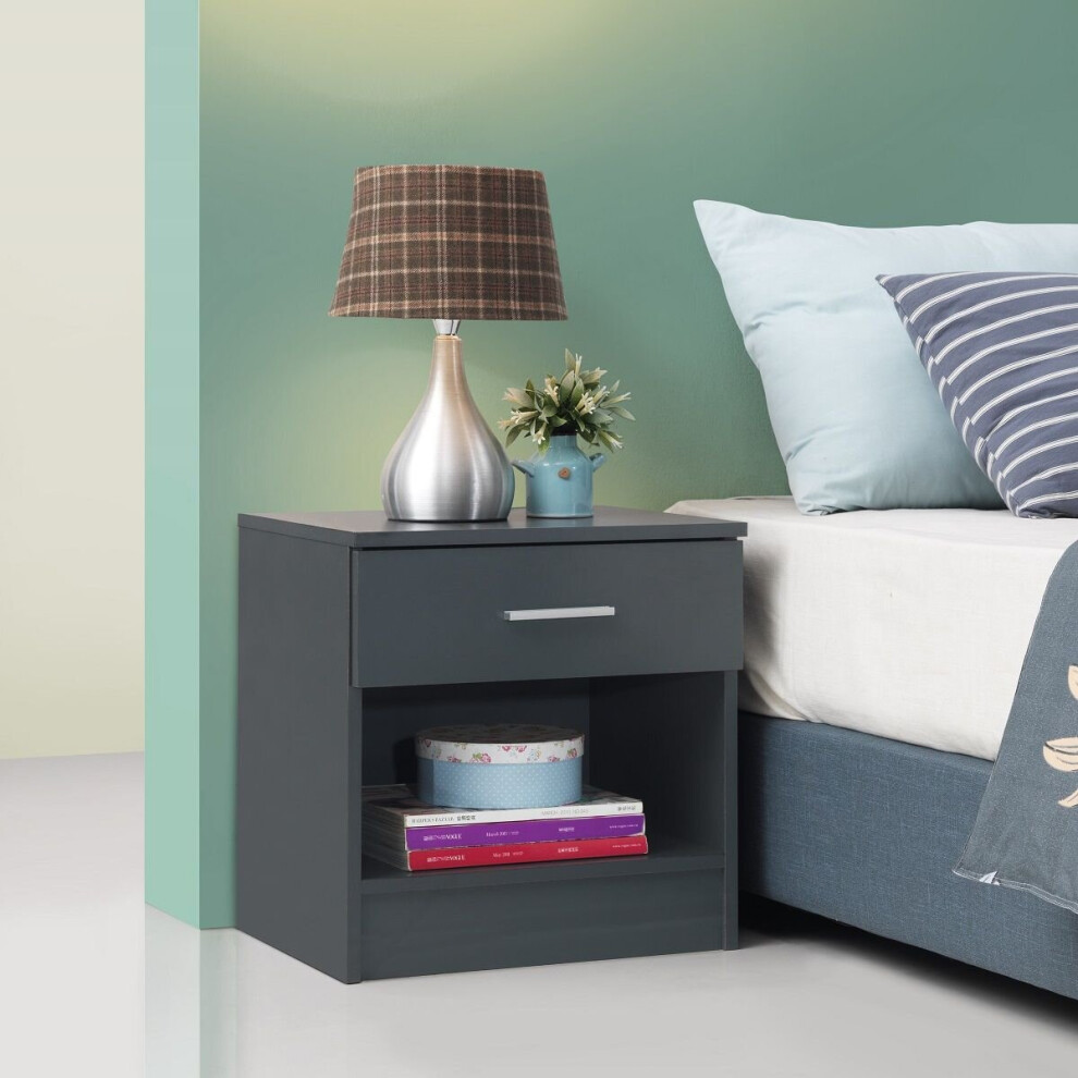 Rio Costa Bedside Cabinet Bedroom Furniture Nightstand Table 1 Drawer Dark Grey-image-OPC-P6TWJ7Y-NEW