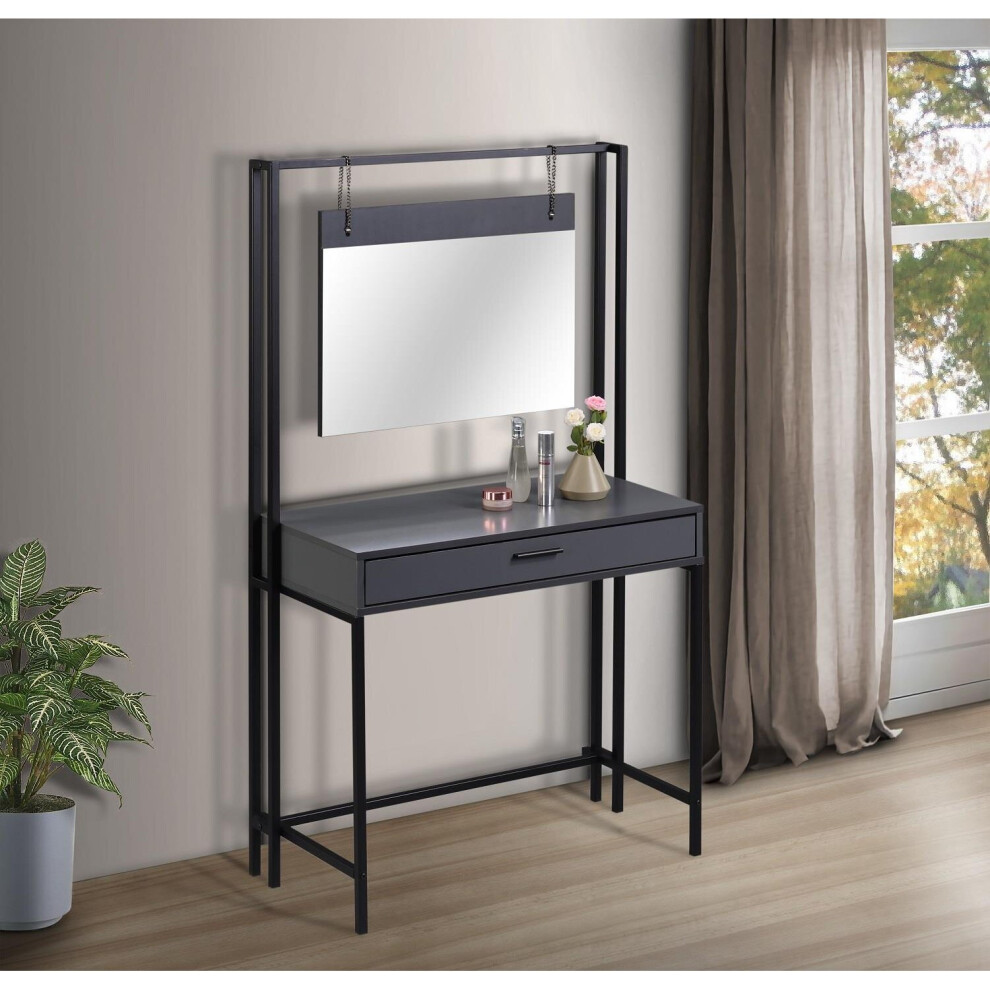 Zahra Urban Bedroom Dressing Vanity Makeup Table Mirror & Drawer Dark Grey