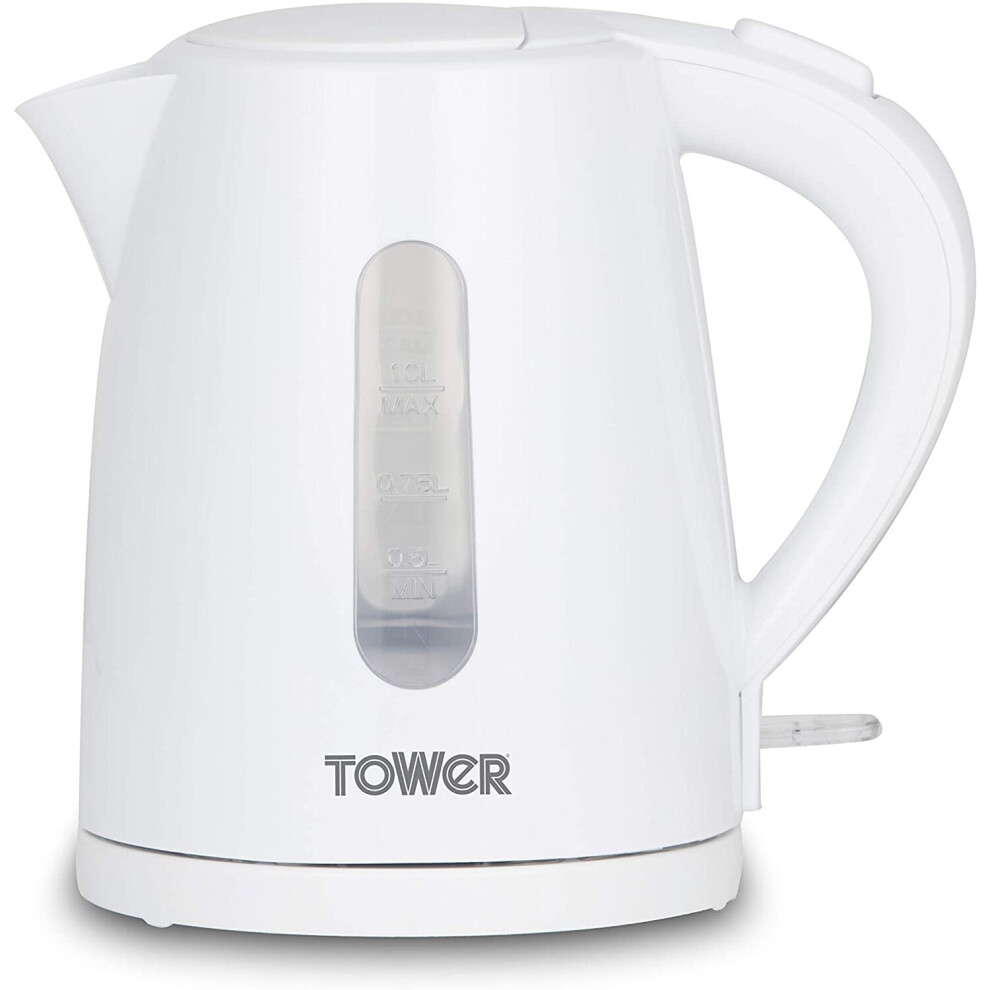 Tower T10029W 2200W 1L Cordless Lightweight Jug Kettle, Grip Handle, White