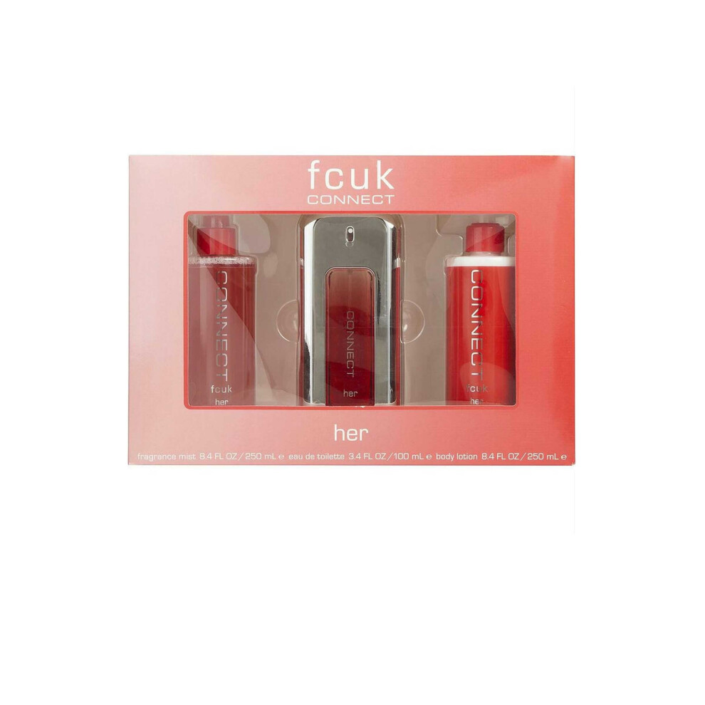 Connect Her fcuk Eau de Toilette Spray 100ml Body Lotion 250ml, Body Mist 250ml