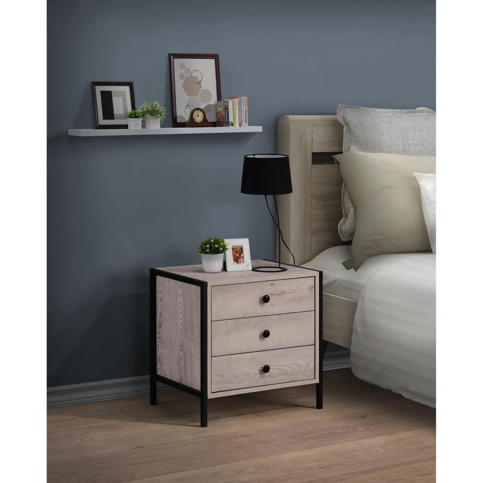 Zahra Bedside Table Cabinet Bedroom Furniture Nightstand 3 Drawer Ash Oak Colour