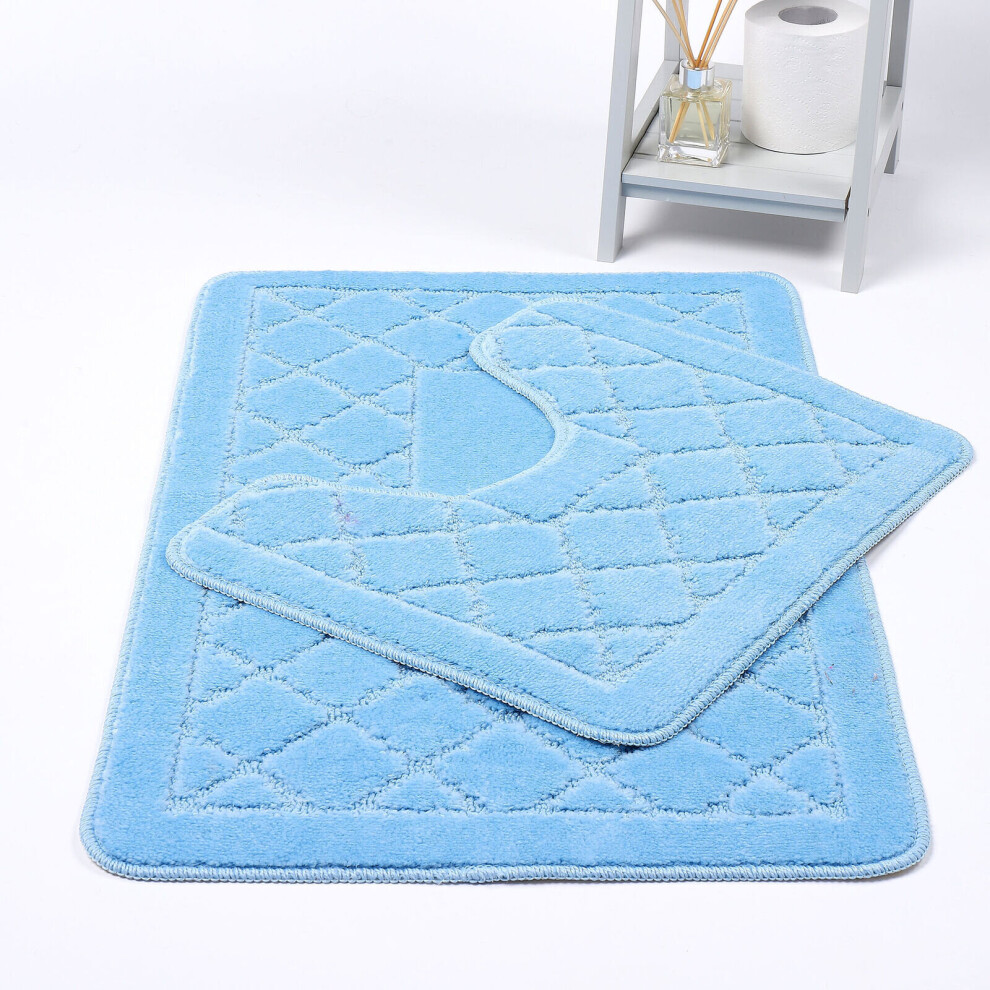(Sky Blue) Diamonds Esma 2 Piece Bath Mat & Pedestal Set