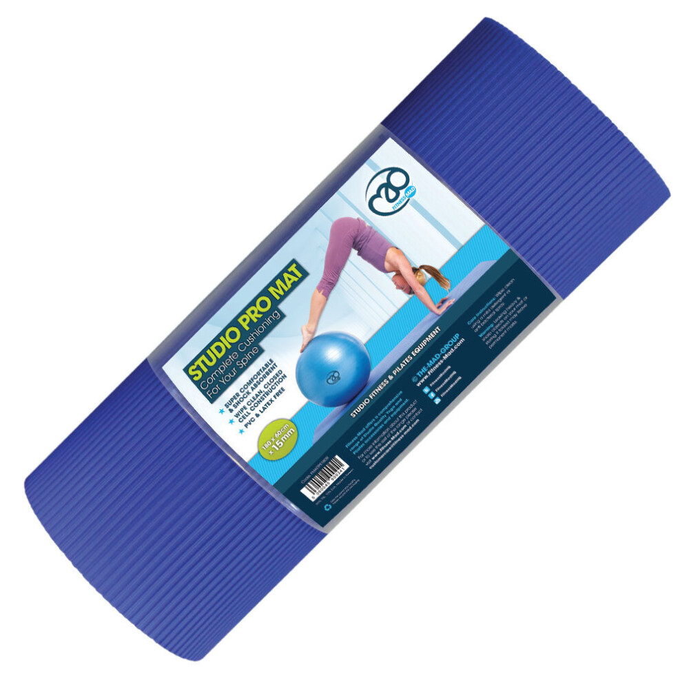Fitness Mad Studio Pro-Mat in Blue - TPE Synthetic Rubber - 180 x 60 x 15mm