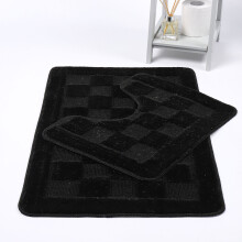 (Black) Squares 2 Piece Bath Mat & Pedestal Set Non Slip