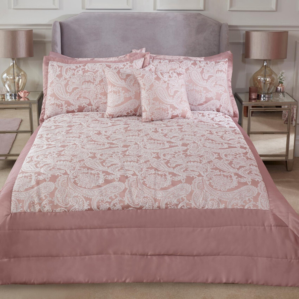 Maison Duchess Paisley Luxury Bedspread and Pillow Shams Set Blush 220x240cm
