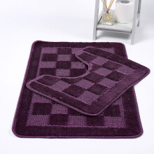 (Plum) Squares 2 Piece Bath Mat & Pedestal Set Non Slip