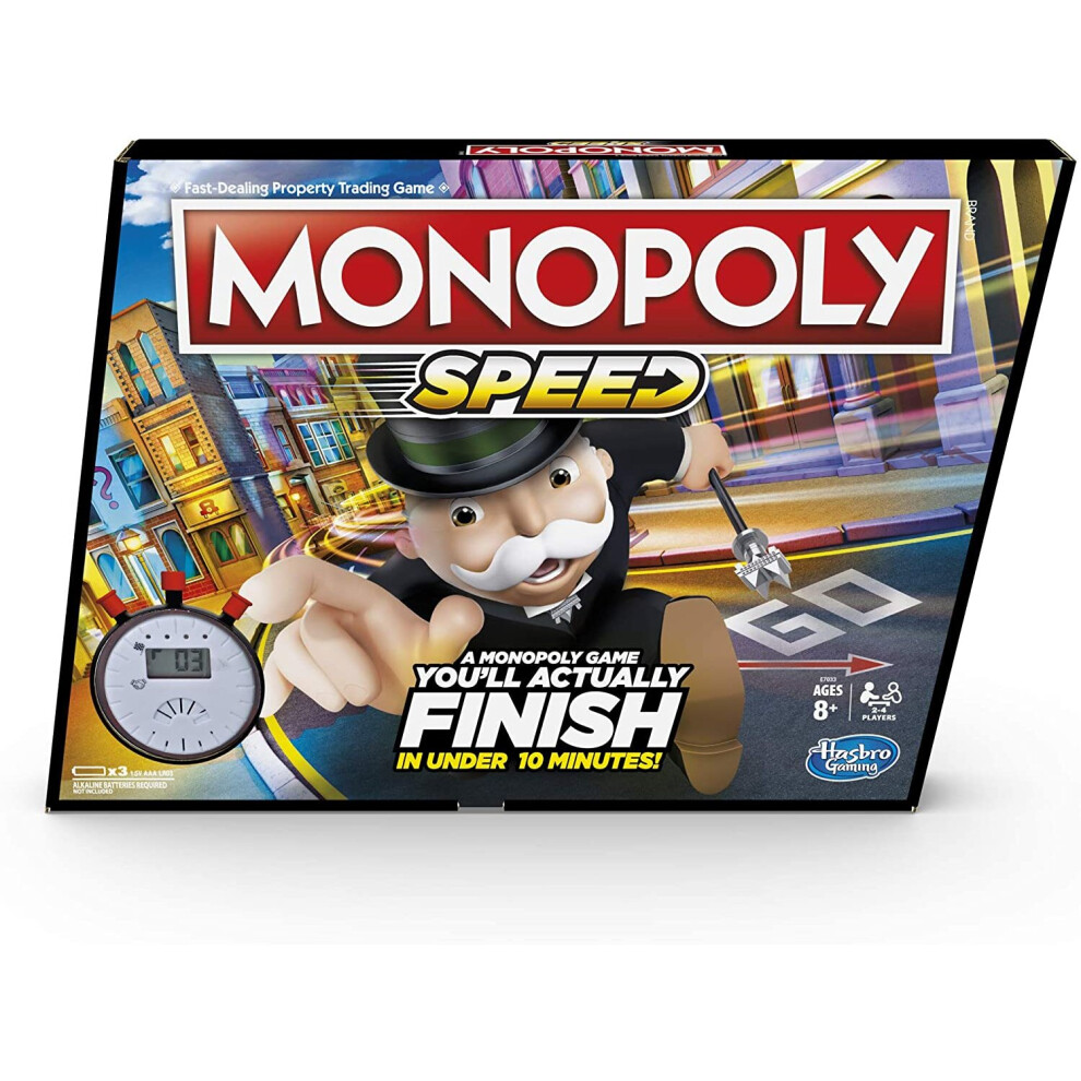 Monopoly Speed Board Game, Play Monopoly in Under 10 Minutes, Fast-Playing Monopoly Board Game for Ages 8 and up, Game for 2-4 Players