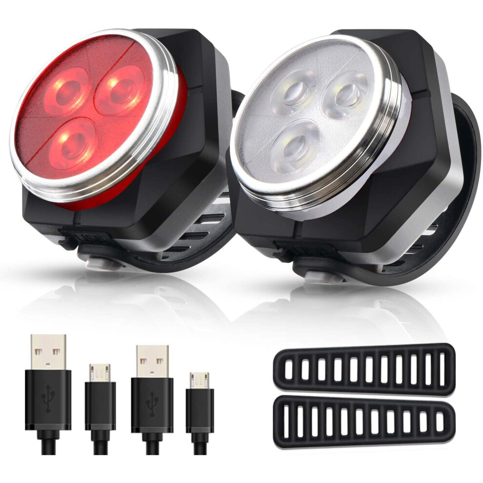 Hually Bike Light Set, Super Bright Rechargeable Bicycle Lights with Headlight and Taillight, Waterproof, 800mAh with 4 Light Modes