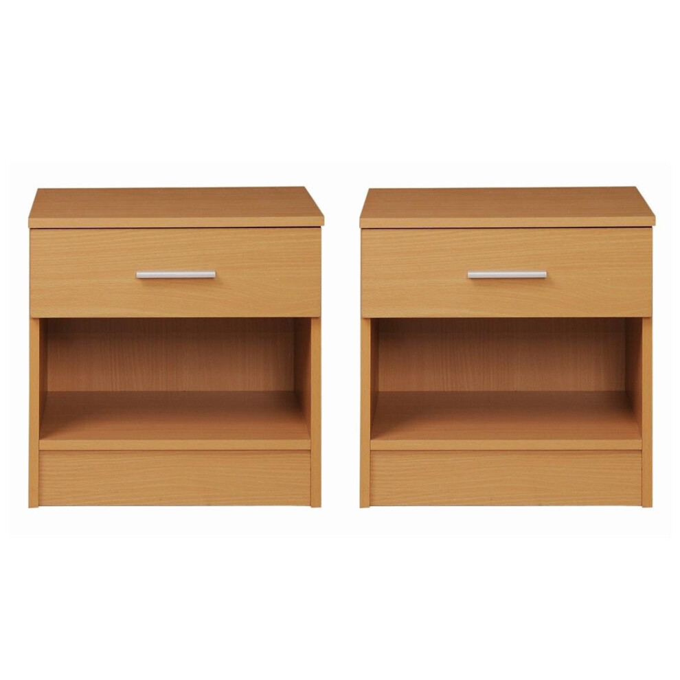 Rio Costa Beech Colour 2x Bedside Table Cabinet Bedroom Nightstand 1 Drawer