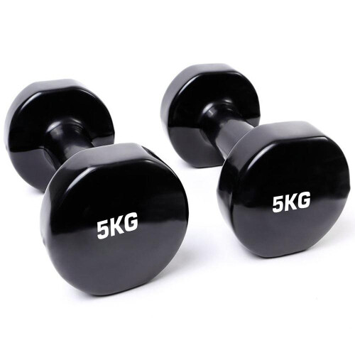 Solid Vinyl Dumbbell Pair 5Kg Black