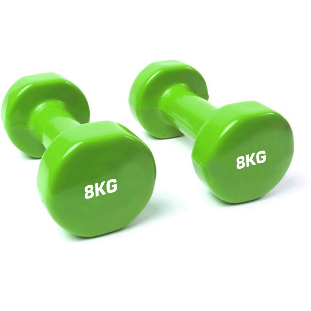 Solid Vinyl Dumbbell Pair 8Kg Neon Green