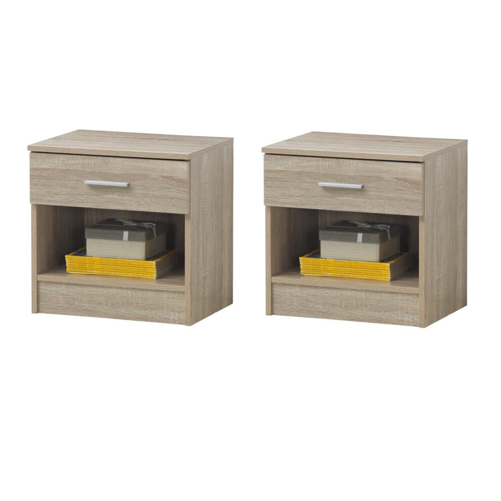 Rio Costa Sonoma Oak Colour 2x Bedside Table Cabinet Bedroom Nightstand 1 Drawer