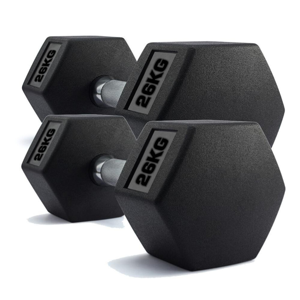 Hex Dumbbells Rubber Encased Weights (Pair) 26Kg