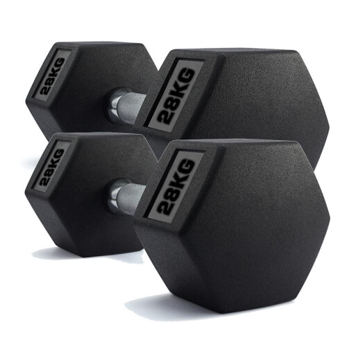 Hex Dumbbells Rubber Encased Weights (Pair) 28Kg