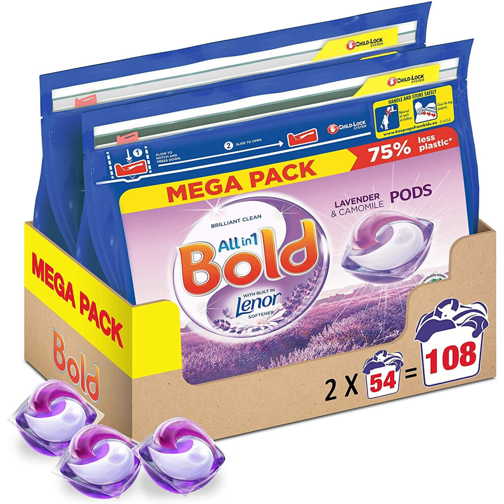 Bold All-in-One Pods Washing Tablets/Capsules, 108 Washes (54 x 2)