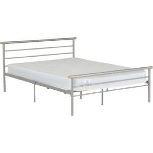 Seconique (Small Double4ft-120cm)Orion Metal Bed Frame Silver-Wooden Headboard/Footboard 1