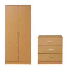 2 Piece Bedroom Furniture Set Wardrobe Chest Drawers Beech