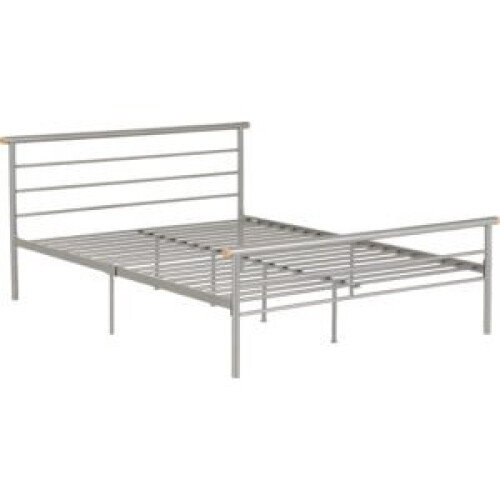 Seconique (Small Double4ft-120cm)Orion Metal Bed Frame Silver-Wooden Headboard/Footboard 2