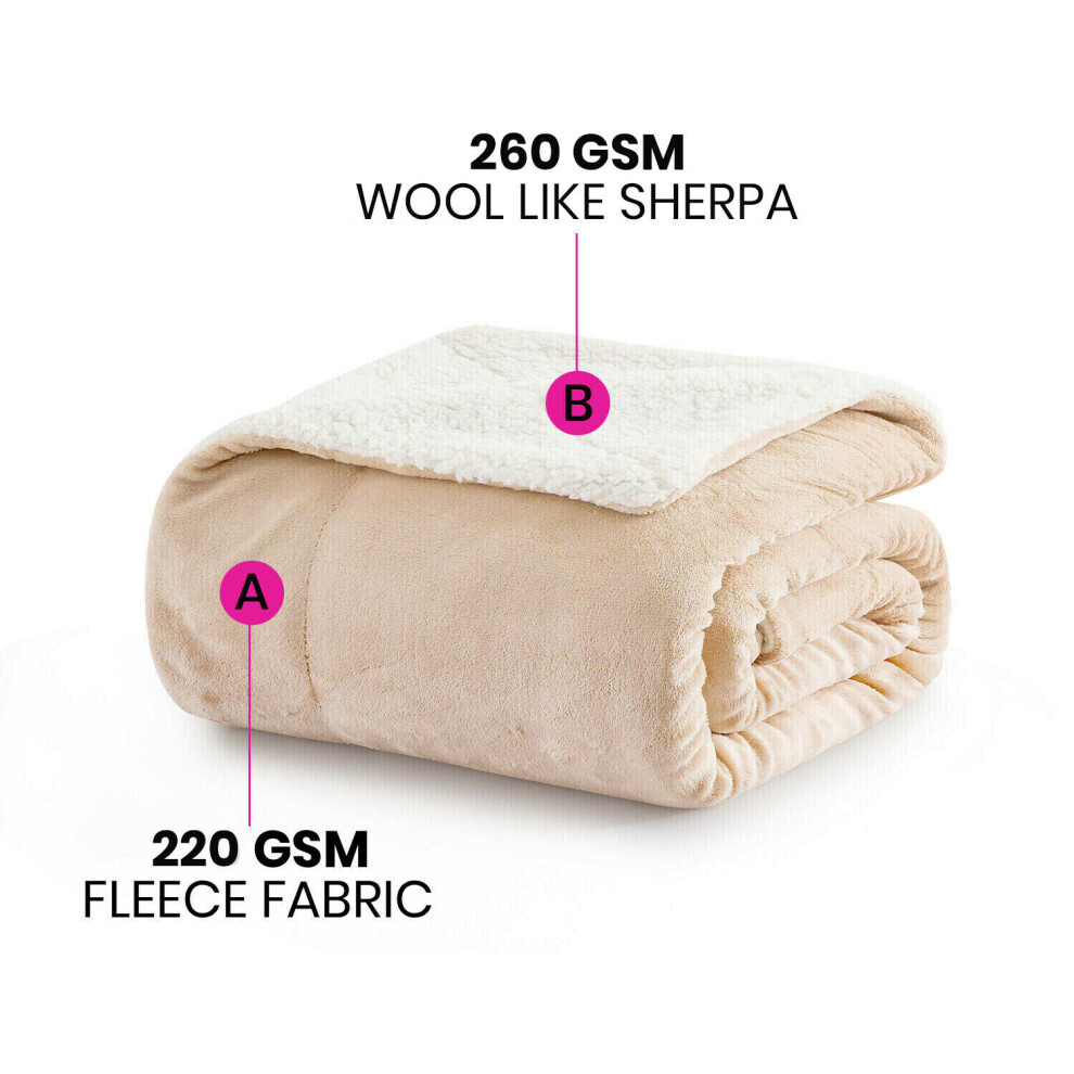 (Camel, 150x200 cm) Sherpa Fleece Throw Blanket Reversible Soft Warm