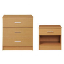 2 Piece Bedroom Furniture Set Bedside Table Chest Drawers Beech Colour