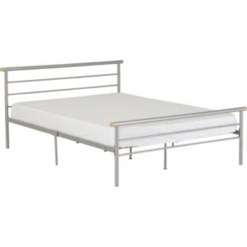 Seconique (Small Double4ft-120cm)Orion Metal Bed Frame Silver-Wooden Headboard/Footboard