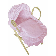(Baby Pink) Broderie Anglaise Dolls Moses Basket and Stand