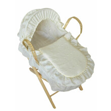 (Cream) Broderie Anglaise Dolls Moses Basket and Stand