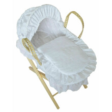 (White) Broderie Anglaise Dolls Moses Basket and Stand
