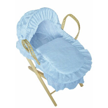 (Baby Blue) Broderie Anglaise Dolls Moses Basket and Stand