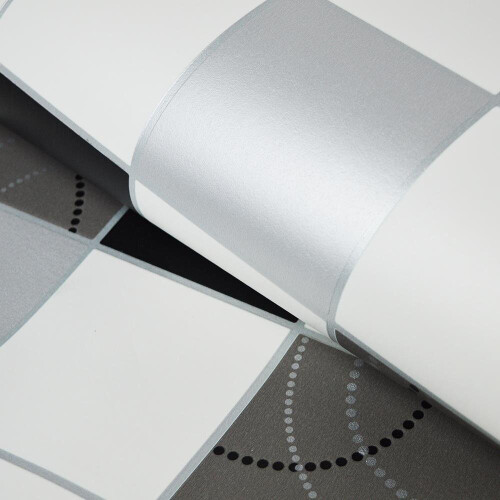 DEBONA Dotty Wallpaper Kitchen Bathroom Black Silver Tile Effect Washable 1