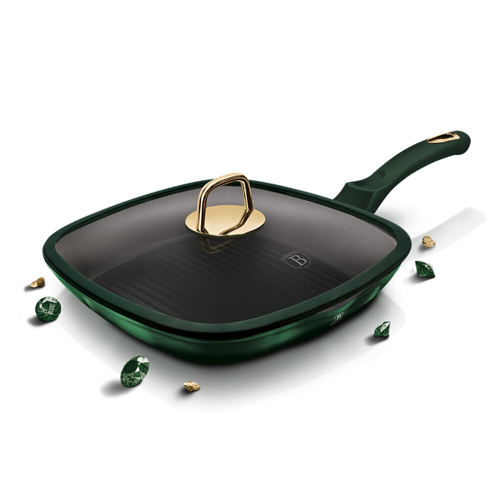 Non-Stick Emerald Square Grill Griddle Frying Pan With Lid