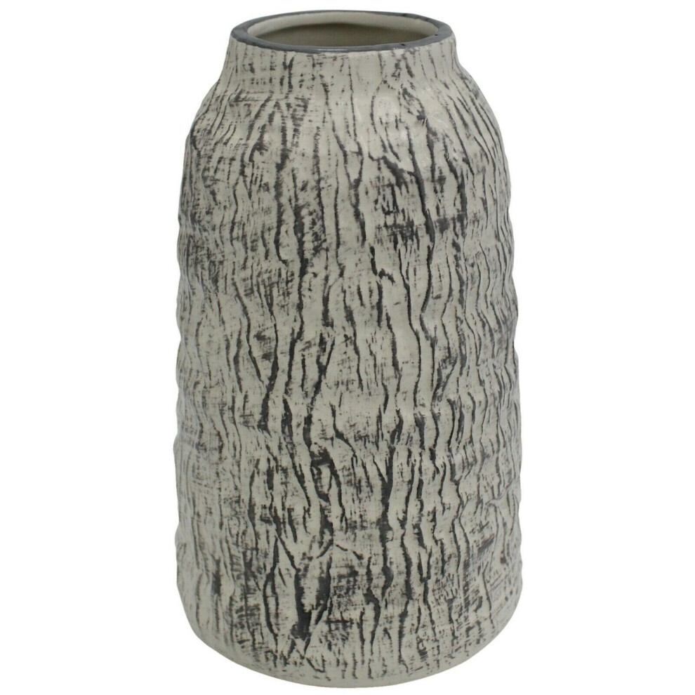 Grey & White Flower Vase Rippled Stone Effect Design 19cm Tall Ceramic Vase