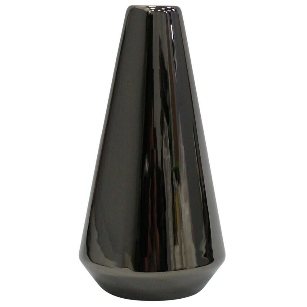 Cone Shaped Flower Vase Chrome Effect Design 20cm Tall Ceramic Bullet Vase