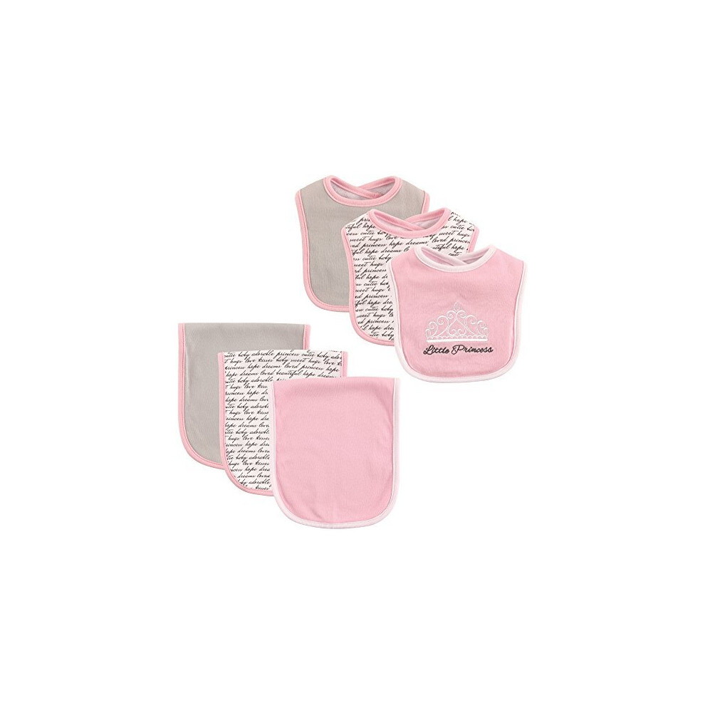 Hudson Baby 6-Piece Bib and Burp cloth Set, Princess