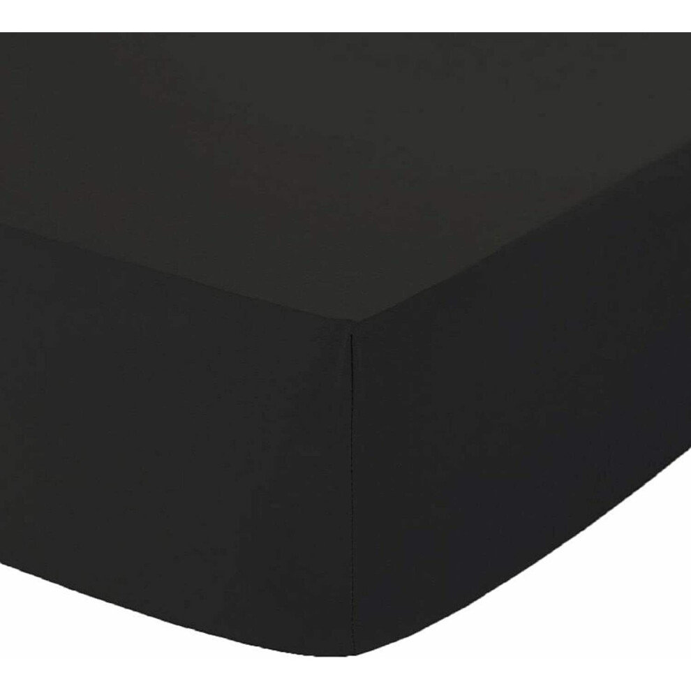 (Black, Double) Fitted Sheet Extra Deep 25cm 100% Polycotton