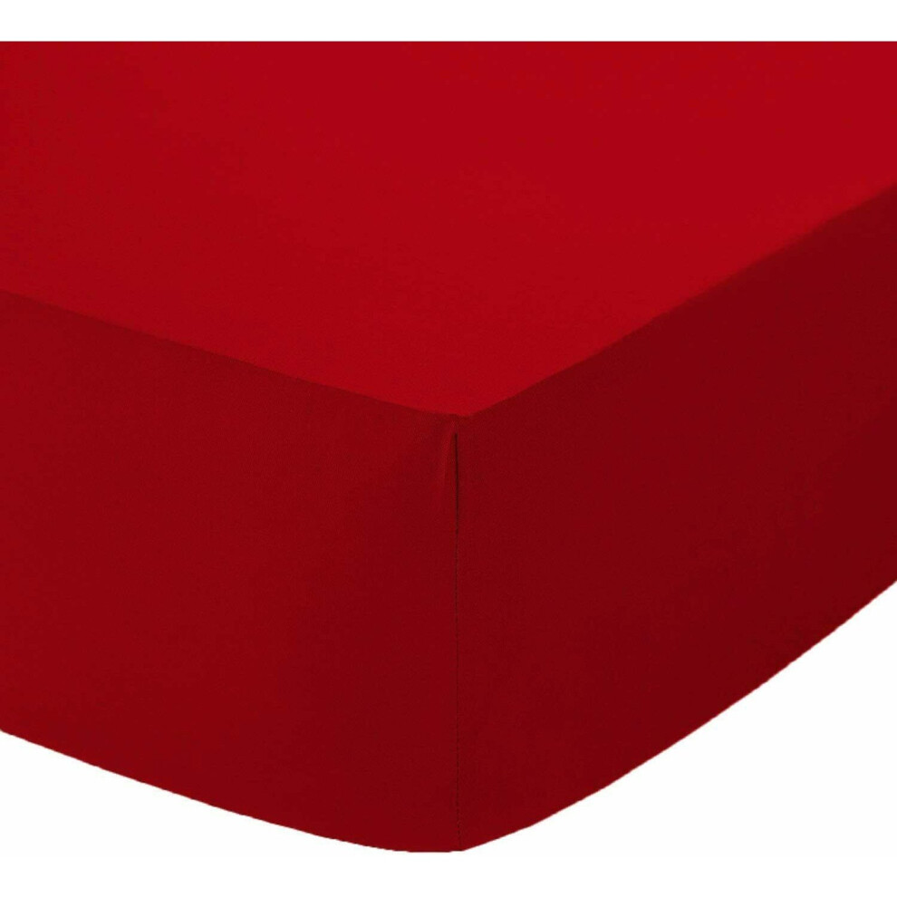 (Red, King ) Fitted Sheet Extra Deep 25cm 100% Polycotton