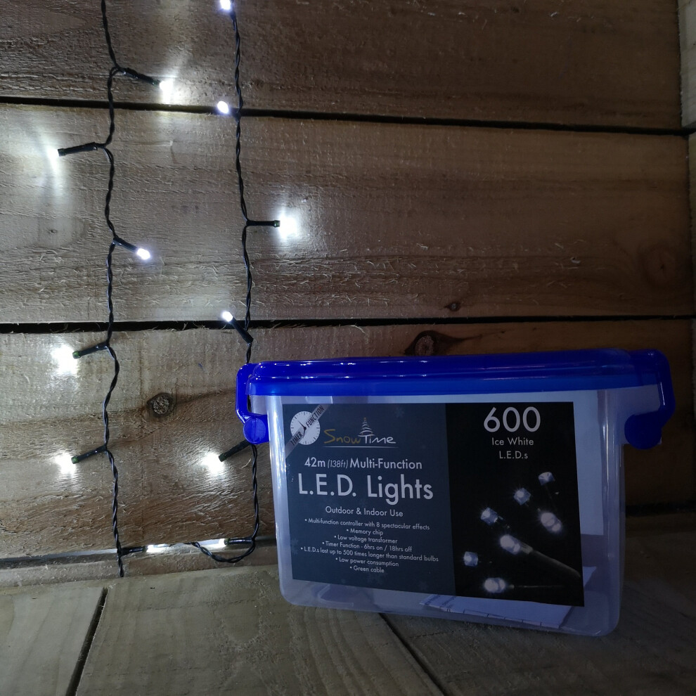Snow Time Snowtime Christmas 600 Ice Led Multi-Function Lights 42M With Timer White