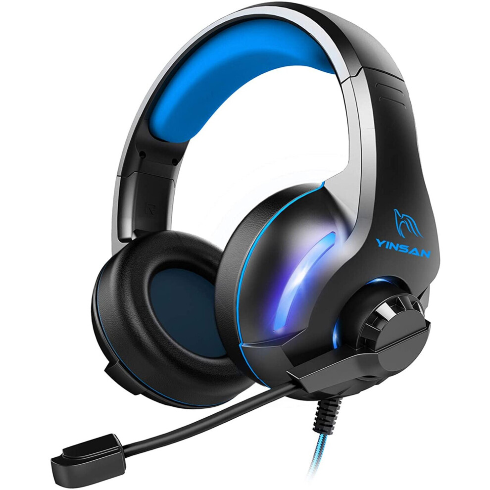 Gaming Headset, Xbox One Headset, Yinsan PS4 Headset Surround Stereo Gaming Headphones with Mic & LED Light, Compatible w/ PC/PS4/Xbox One/Switch,Blue