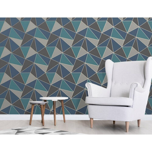 Fine Decor Fine Decor Apex Geo Aqua Navy Wallpaper 1